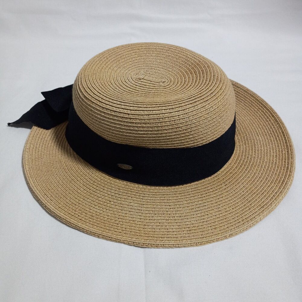 Wide Brim Black Ribbon Scala Women’s One Size Paper Straw Hat with Bow